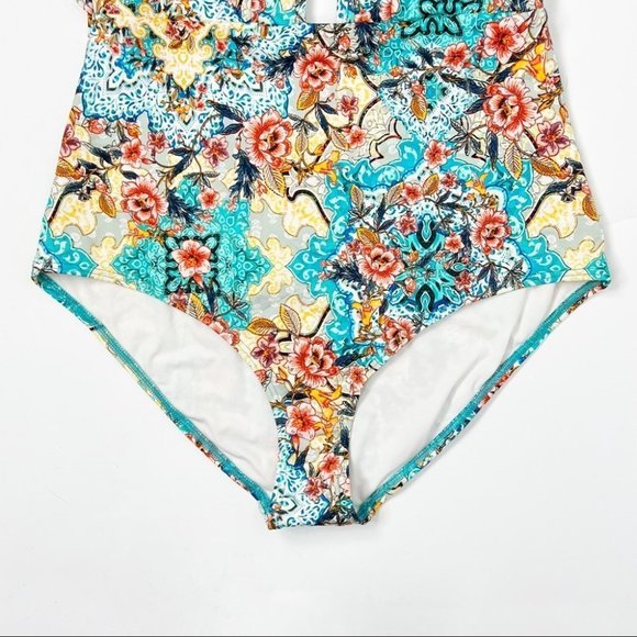 Jets By Jessika Allen Blue Multi Floral Plunge Swimsuit - Picture 4 of 13